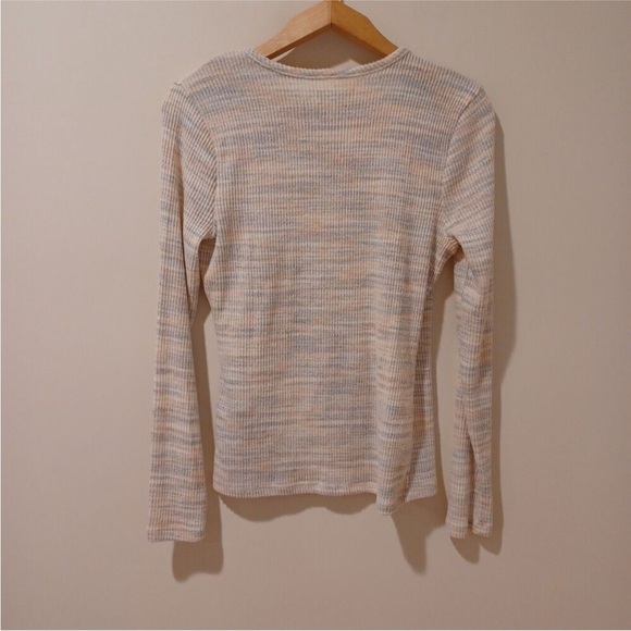 NWT Madewell Soft Pink Long Sleeve Space-Dye Faux-Wrap Deep V Neck Sweater Top M - Picture 4 of 7